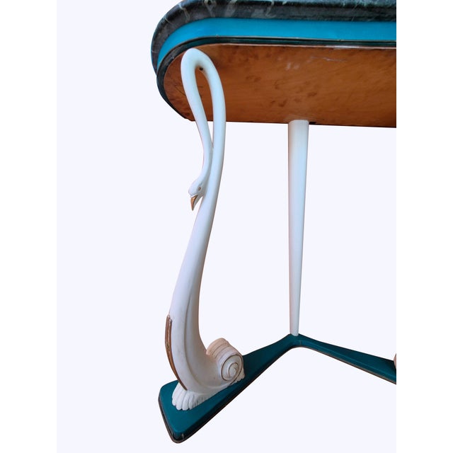 Italian Wooden Console with Carved Swans, Marble Top and Mirror, 1950s For Sale - Image 13 of 17