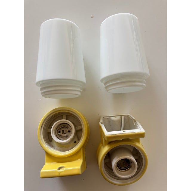 Model 6070 Wall Lights in Yellow Porcelain and Opaline Glass by Sigvard Bernadotte for Ifö, 1960s, Set of 2 For Sale - Image 9 of 12