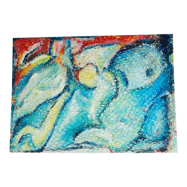 Vintage French Christiane Berthaumier Abstract Oil Painting of a Submarine Evoking a Kraken For Sale