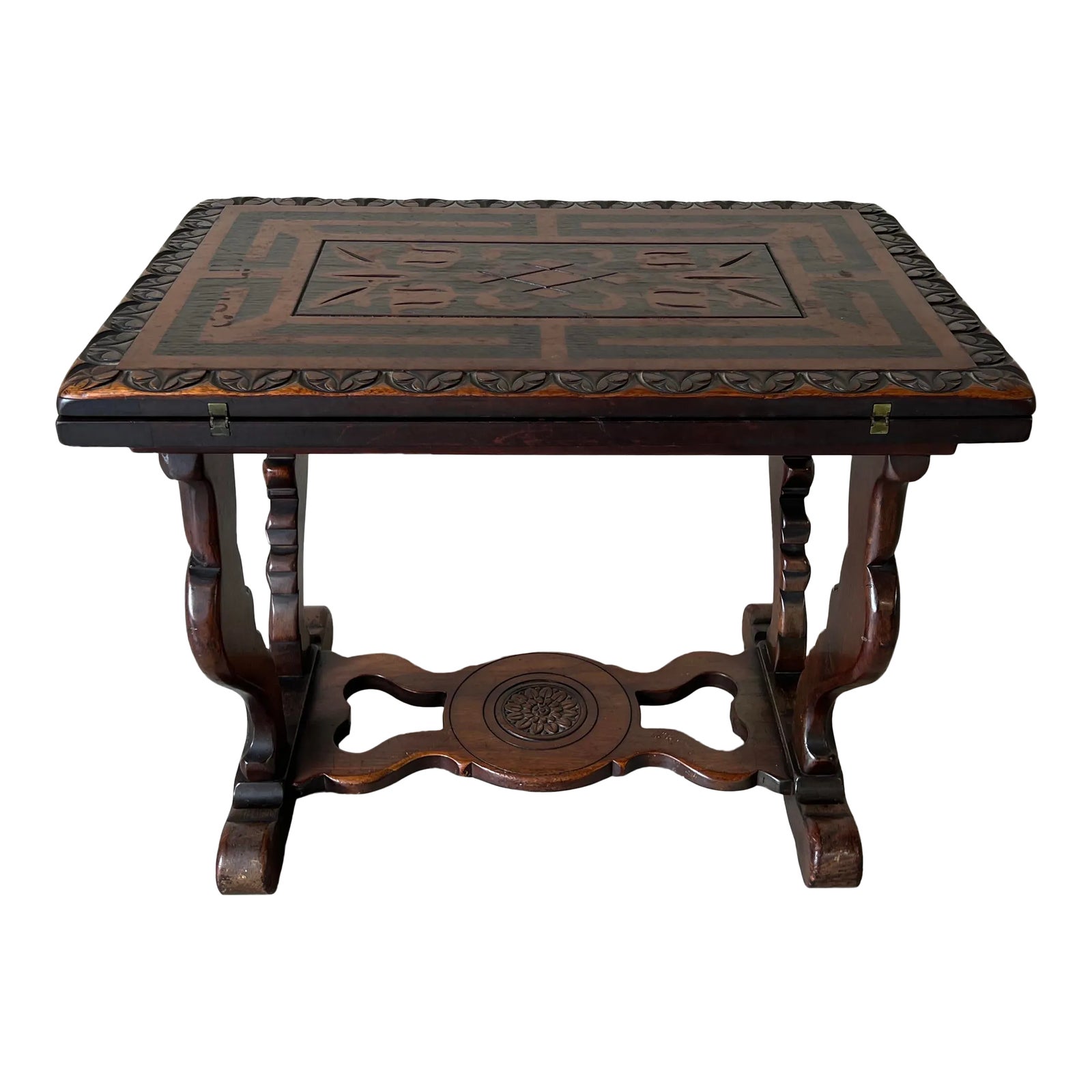 Antique Carved Side Coffee Table With Flip Serving Top | Chairish