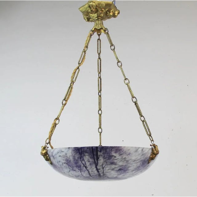 French Art Nouveau Enameled Ceiling Lamp For Sale - Image 9 of 14