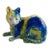 Mid-Century Italian Majolica Cat Sculpture in Blue & Green Glaze For Sale