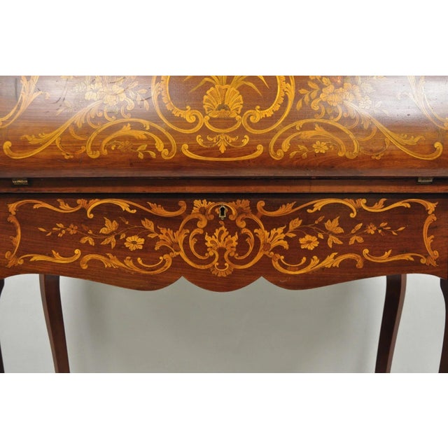 Antique French Louis XV Style Marquetry Inlaid Drop Front Ladies Writing Desk For Sale - Image 4 of 18