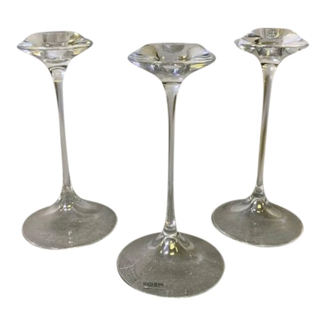 Late 20th Century Kosta Boda "Fanfare" Single Light Candlesticks - Set of 3 For Sale