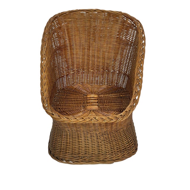 1970s 1970s Scoop Wicker Lounge Chair With Pedestal Base For Sale - Image 5 of 8