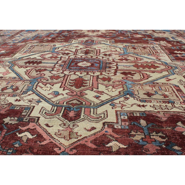 Late 19th Century Antique Persian Serapi Carpet With Medallion in Reddish Brown 9'10" X 11'10" For Sale - Image 5 of 9