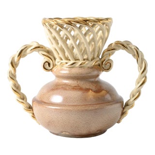 Antique Belgian Openwork Vase from Faiencerie Thulin For Sale