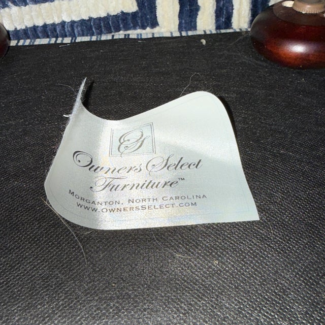 Blue Striped Blue and White Ottoman For Sale - Image 8 of 9