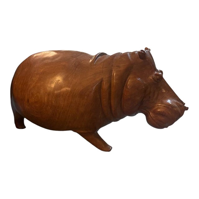 Monumental Hand-Carved Hardwood Hippopotamus Sculpture For Sale