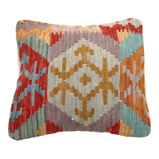 Arteverk Handwoven Afghan Kilim Pillow — Red & Orange Diamond Medallion For Sale