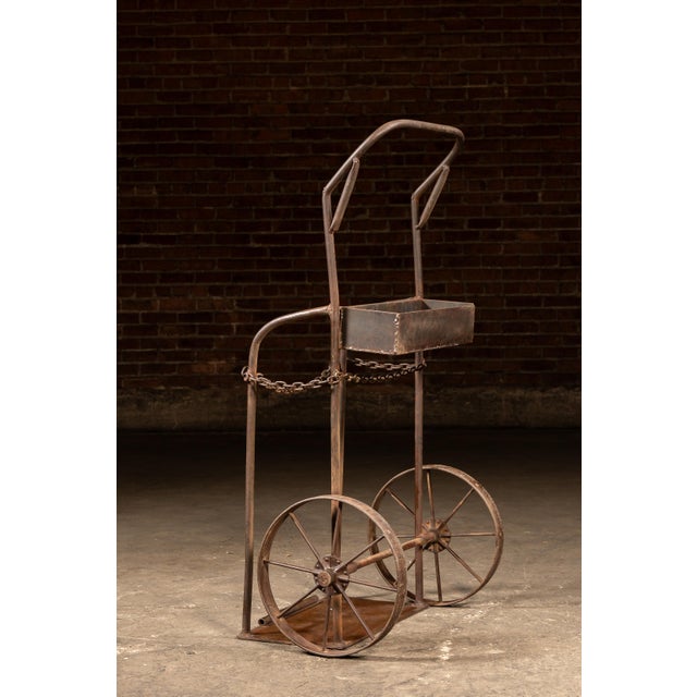 Early 20th Century Antique Industrial Cylinder Cart With Chain Retainer For Sale - Image 5 of 9