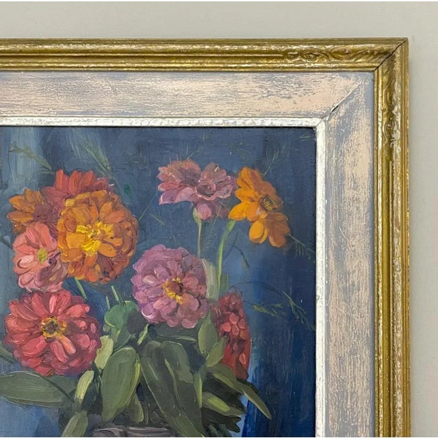 Textile Antique Framed Oil Painting on Canvas by Zollepx For Sale - Image 7 of 13