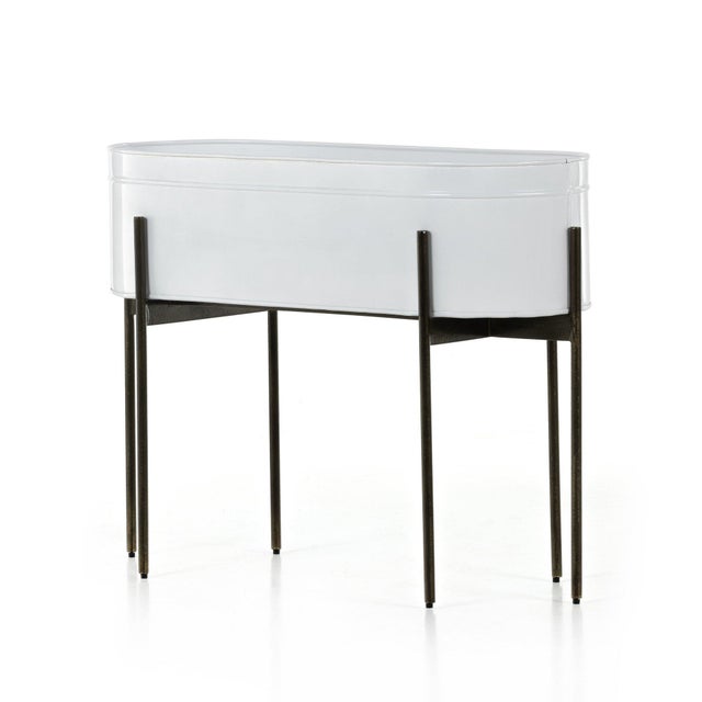 Contemporary Four Hands Jed Large Planter - Weathered Brass and White High Gloss For Sale - Image 3 of 10