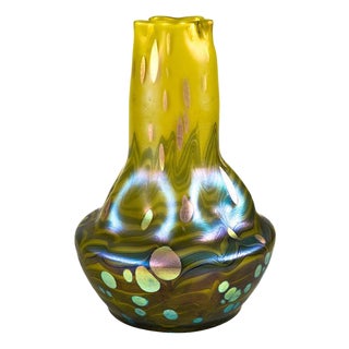 Cytisus Vase in Lemon Yellow, Green and Blue Glass from Johann Loetz Witwe, Austria, 1902 For Sale