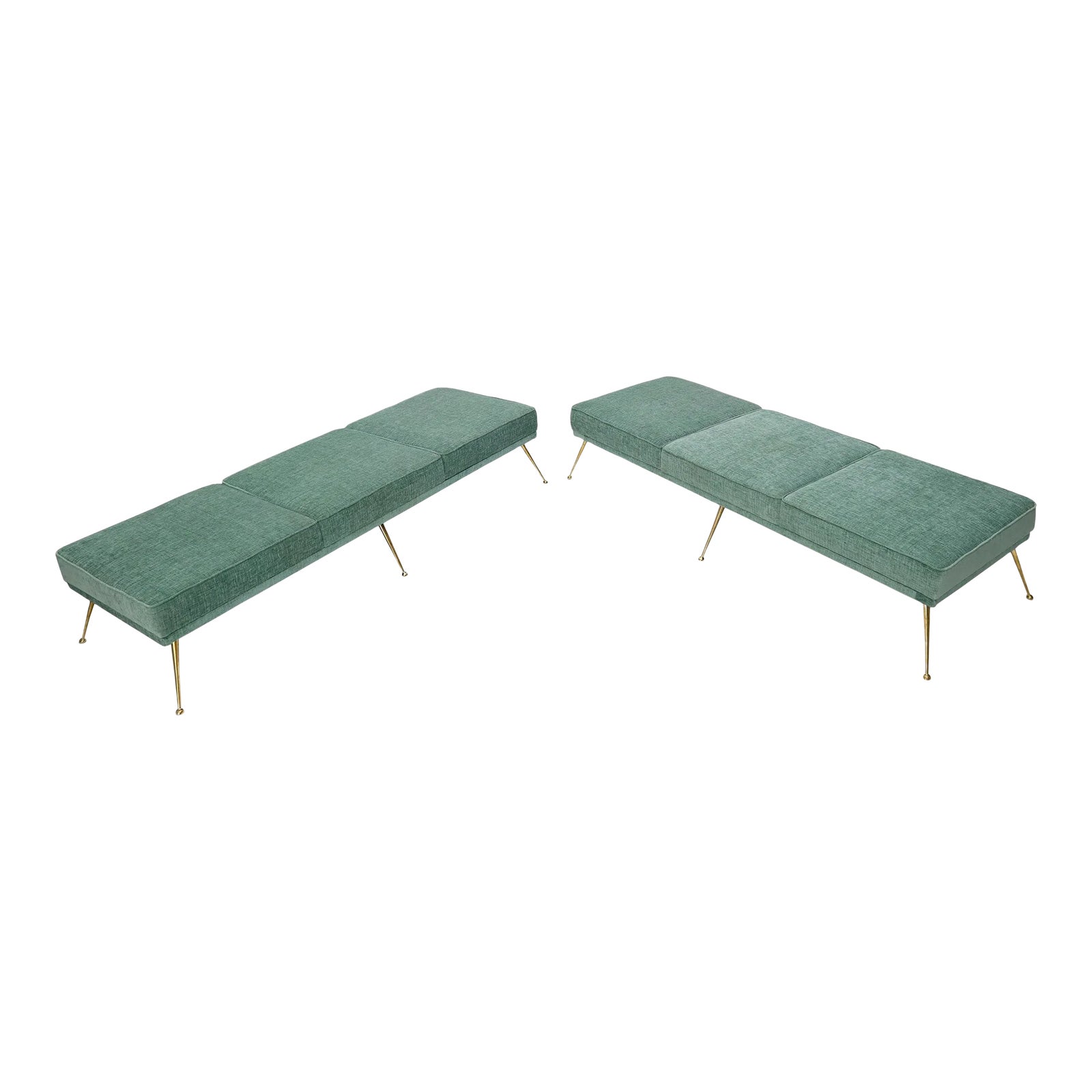 Mid 20th Century Pair of SixLegged Brass Feet Italian Daybeds on Brass