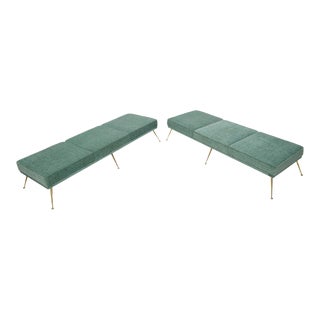 Mid 20th Century Pair of Six-Legged Brass Feet Italian Daybeds on Brass Feet For Sale