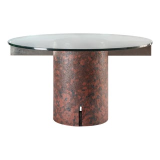 Round Table in Concrete with Camouflage Pattern and Glass Top by Giovanni Offredi for Saporiti, Italy, 1970s For Sale