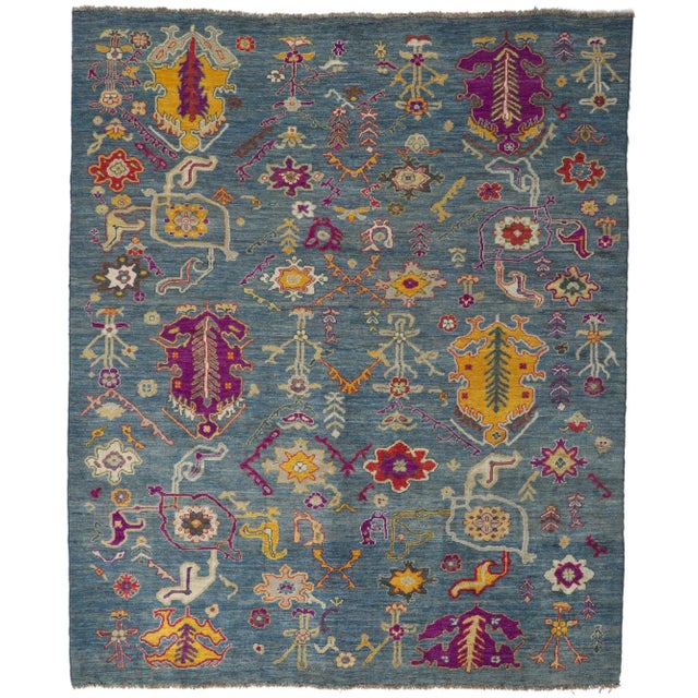 Cerulean Blue Vintage Style Oushak Rug - 9'01 X 10'11 For Sale - Image 8 of 8