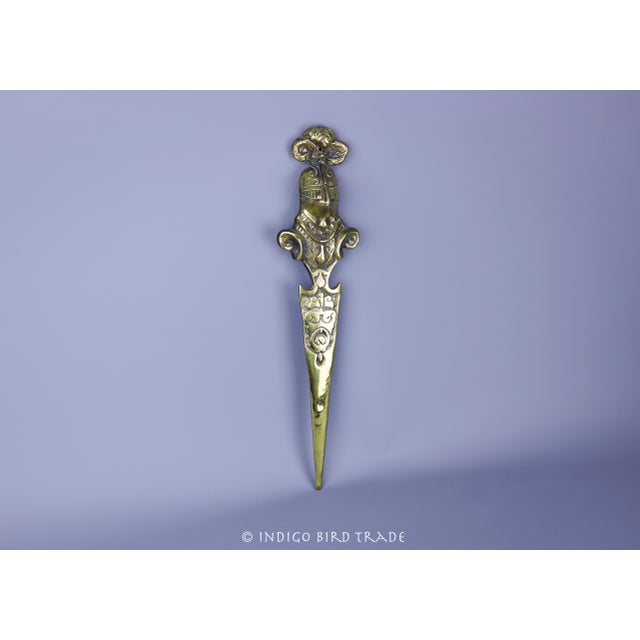 14" English Antique Brass Knight in Armor Dagger Letter Opener Wall Hanging Decor This unique piece could be a letter...