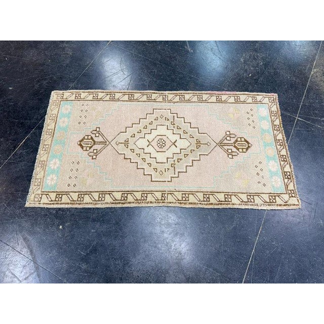 Textile Turkish Mini Rug Oriental Hand Knotted Vintage Rug 1'8" x 3'1" #17057 For Sale - Image 7 of 8