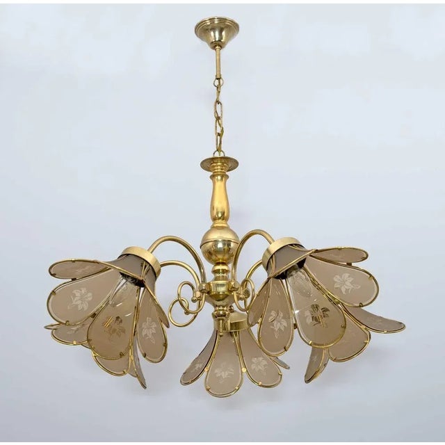 Gold Mid-Century Modern Glass and Brass Hanging Light, Italy, 1960s For Sale - Image 8 of 8
