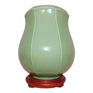 Mid 20th Century Chinese Celadon Porcelain Gu Form Vase For Sale