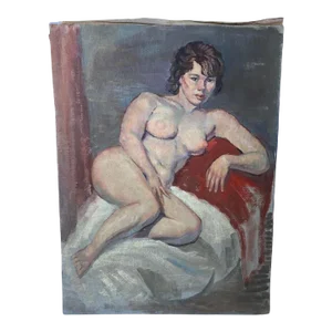 1930s Vintage French Expressionist Figurative Female Nude Study Painting