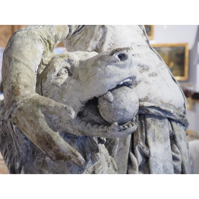 Signed Antique French Plaster Sculpture, a Renaissance Boy and His Dog, C. 1880 For Sale - Image 15 of 18
