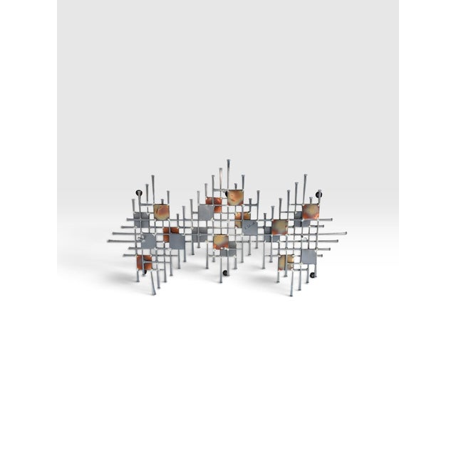 1970s Ron Schmidt Signed Brutalist Nail Art Mixed-Metal Wall Sculpture For Sale In West Palm - Image 6 of 7