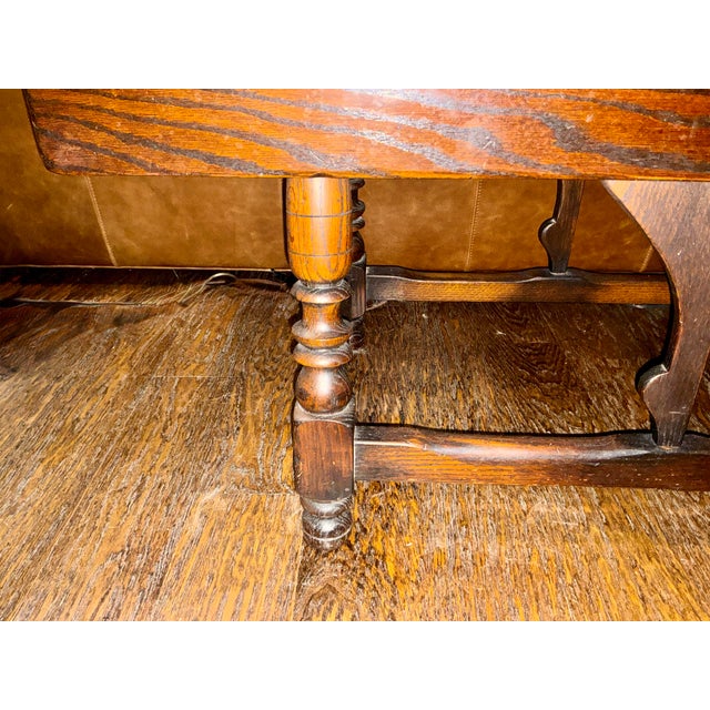 Traditional Vintage Colonial Revival Solid Oak Drop-Leaf Sofa Table For Sale - Image 3 of 6