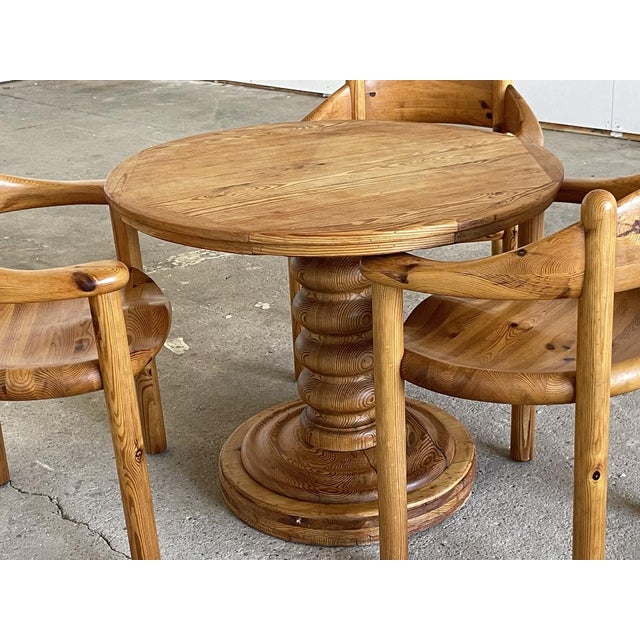 Round Sculptural Pine Pedestal Table, Denmark, 1970s For Sale - Image 9 of 11