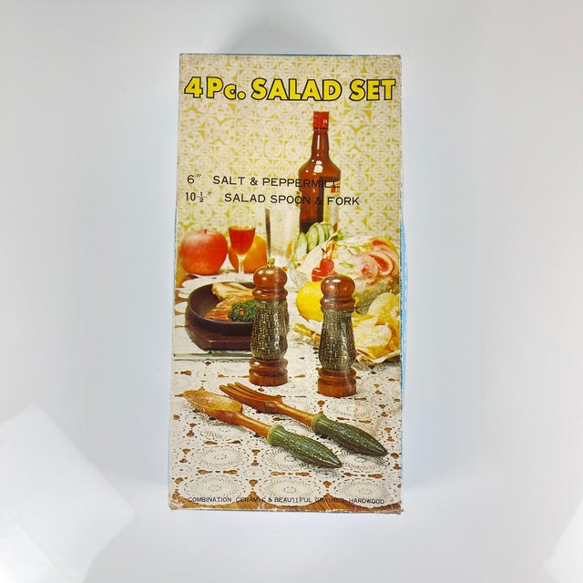 Wood Green Ceramic Salt and Pepper Shakers and Salad Servers, 1970s, Set of 4 For Sale - Image 7 of 10