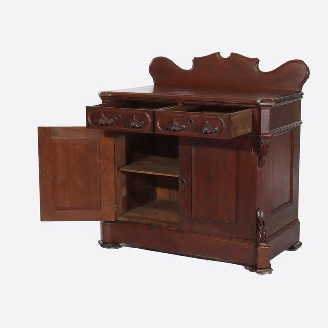 Brown Antique Carved Walnut 2-Door 2-Drawer Washstand With Backsplash Circa 1900 For Sale - Image 8 of 16