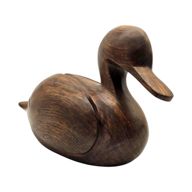 Wood Minimalist Hand-Carved Solid Wood Duck Sculpture, Decoy Form, 14.25" For Sale - Image 7 of 14