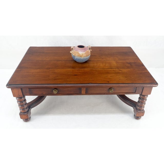 Drexel Heavy Large 30x54 Spanish Colonial Solid Mahogany Italian Coffee Table w/ Drawer For Sale - Image 4 of 14