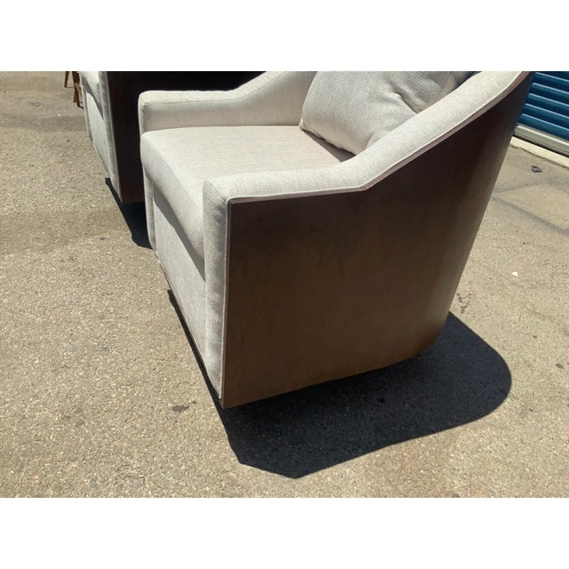 Modern Walnut Mid Century Style Swivel Lounge Chairs - a Pair For Sale - Image 4 of 7