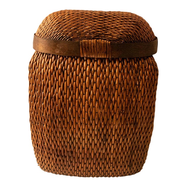 Canister Basket With Lid Wicker Medium For Sale