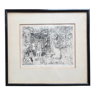 1930 Anthony Gross Etching "Girl in Fur Coat" in Original Frame - Matted/Signed/Dated/Framed For Sale
