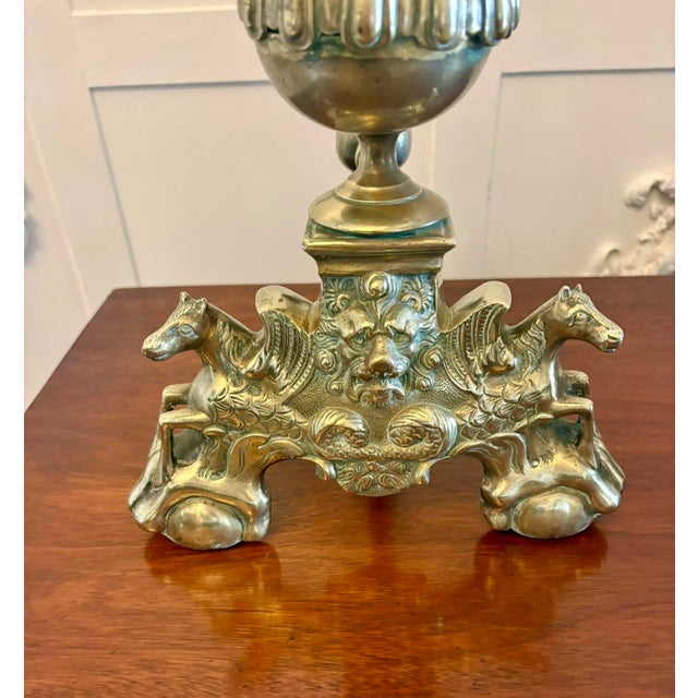 Gold Large Antique Victorian Ornate Brass Fire Dogs and Andirons, 1880, Set of 2 For Sale - Image 8 of 14