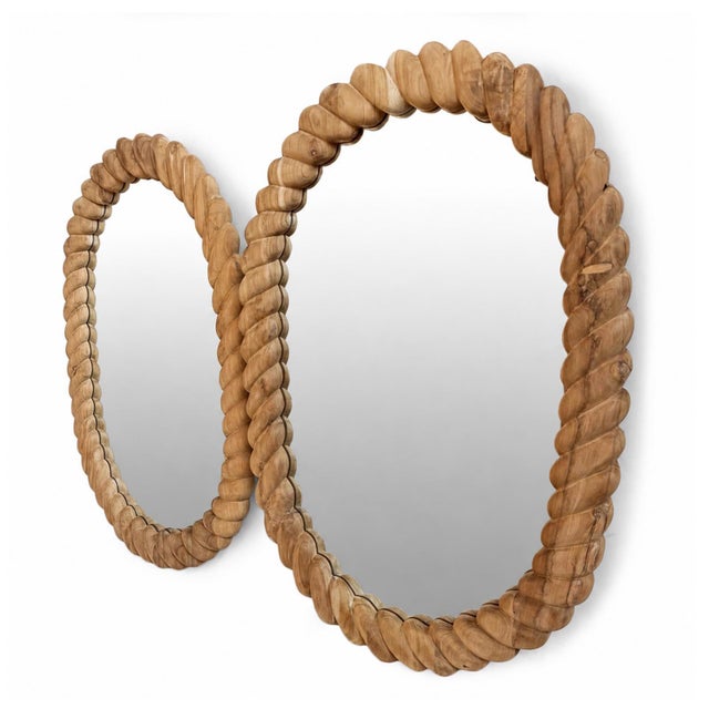 2020s Oval Teak Sanded Rope Mirror For Sale - Image 5 of 7