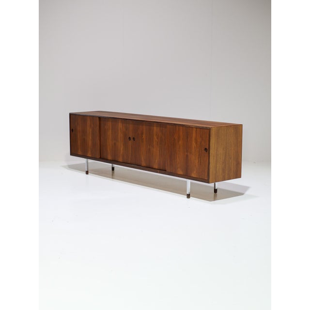Long Danish Rosewood and Chrome Lowboard, 1960s For Sale - Image 4 of 18