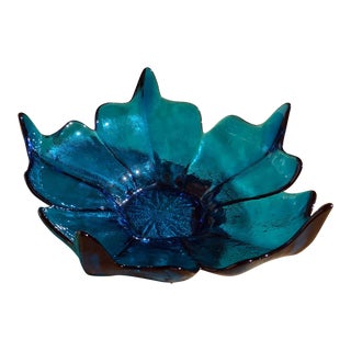 1960s Mid Century Modern Blue Art Glass Centerpiece Bowl For Sale