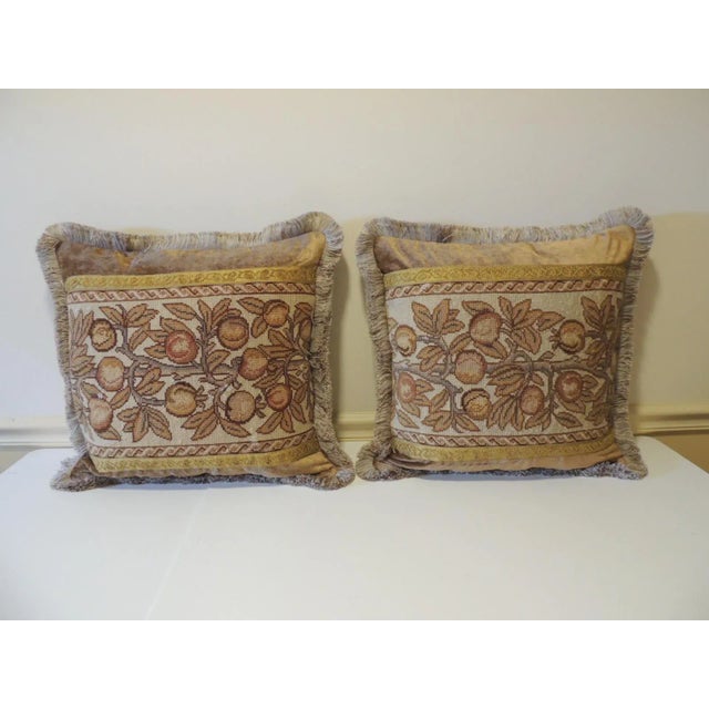 Brown and Gold Arts & Crafts Tapestry Square Decorative Pillows - Set of 2 For Sale - Image 11 of 12
