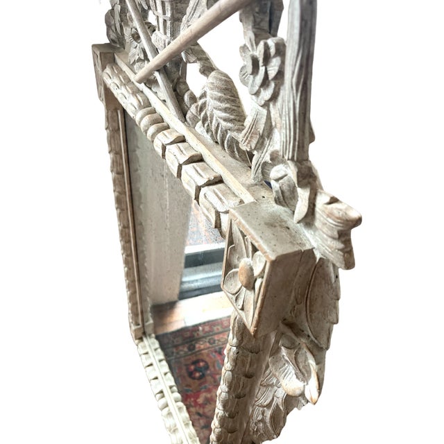 Wood Hand-Carved Cerused Pickeled Wood Eagle Crest Mirror by Chapman, Made in Spain — Circa 1970s For Sale - Image 7 of 11