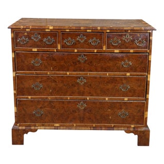 Antique English George II Style Oyster Burl Yew Bachelors Chest Dresser Commode For Sale