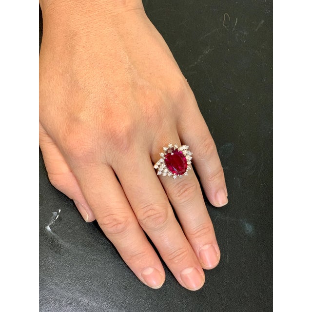 7.5 Carat Oval Rubellite and 1 Carat Diamond 18 Karat Gold Cocktail Ring Estate For Sale - Image 14 of 18