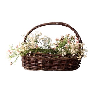 Vintagw Woven Twig Basket For Sale