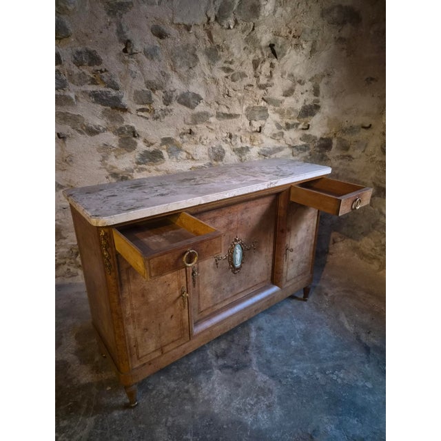 Antique Louis XVI Burr and Elm Cabinet with Marble Top, 1890s For Sale - Image 12 of 18