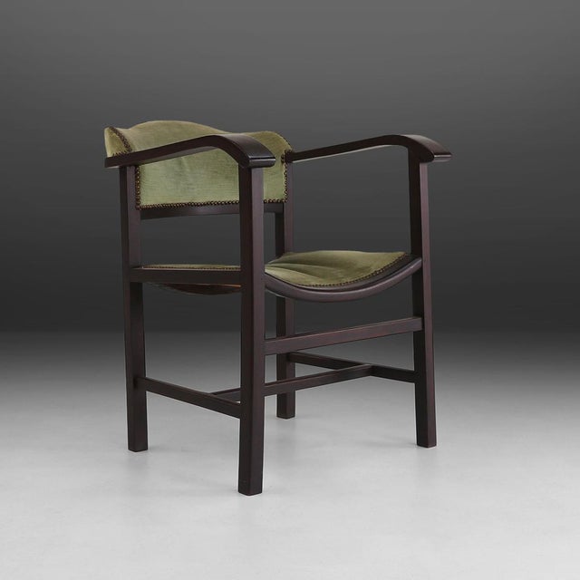 Art Deco Armchair in Black Lacquered Wood and Green Velvet, Belgium, 1930s For Sale - Image 13 of 13