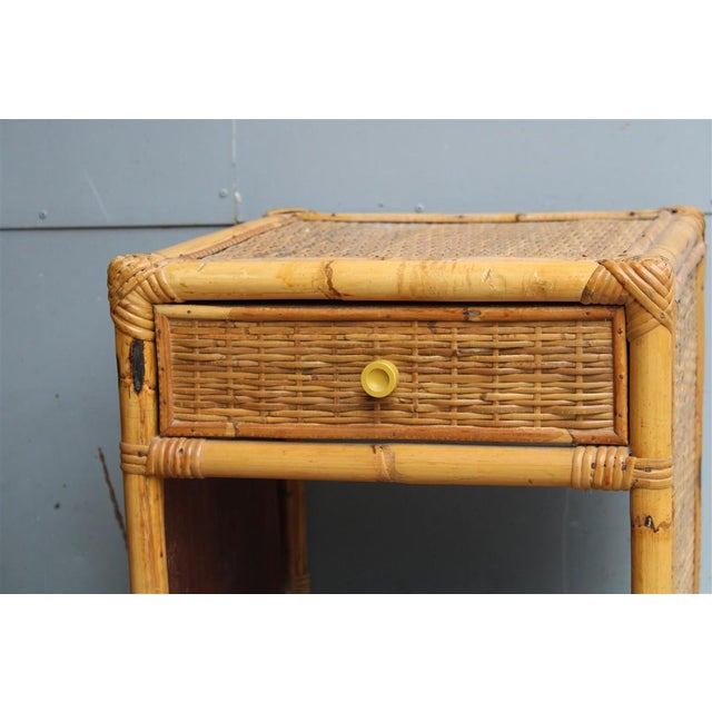 Bamboo Cube Nightstands with Drawers and Shelves, 1960, Set of 2, in Very Good conditions. Designed 1960 to 1969